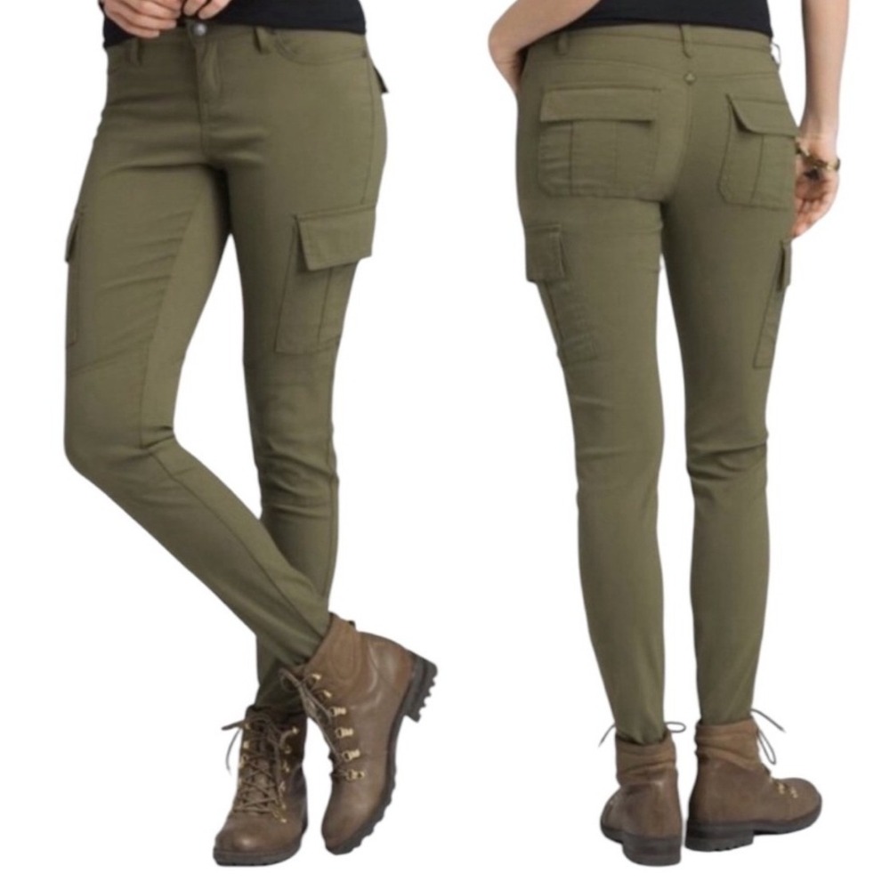 Prana Meme Pant Women 8 Olive Green Excellent Slim Stretch Zion Cargo Hiking